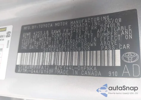 2009 Toyota Matrix S z USA, uszkodzony, nr VIN 2T1LE40E19C008208